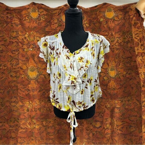 Free People Naya Handprinted Cotton and Viscose Bohemian Top with raw edges XS - Picture 2 of 16